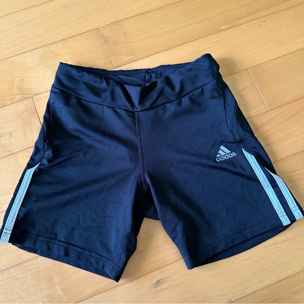 ADIDAS Black White Striped Biker Shorts